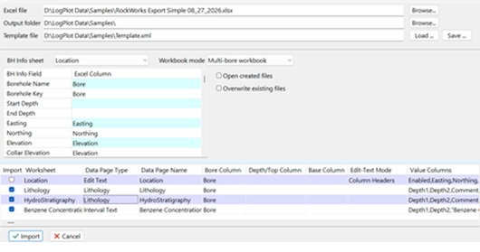 LogPlot import multi sheet excel