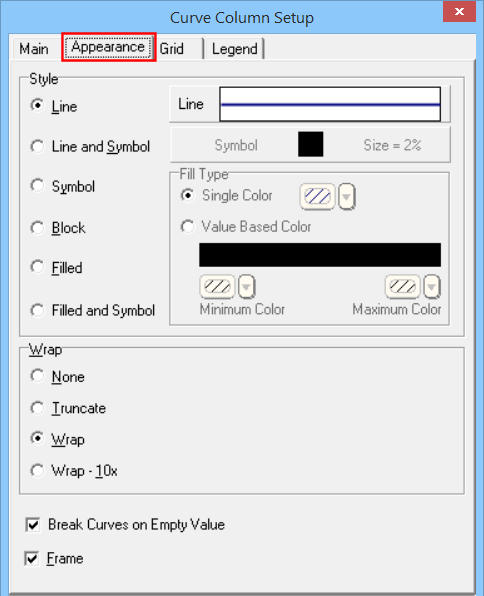 LogPlot software: Curve Appearance Settings