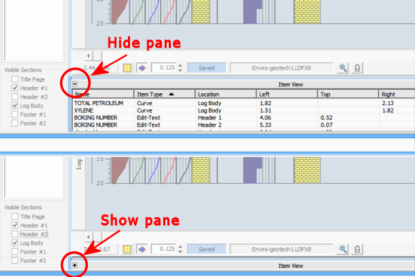 Log Designer Item View show/hide