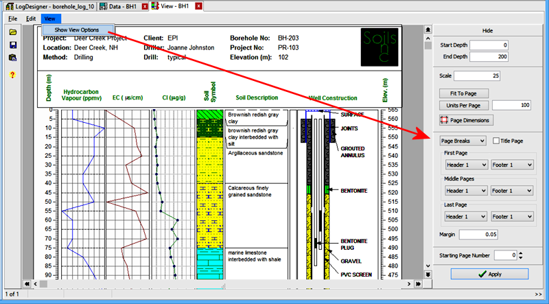 LogPlot software: LogView options
