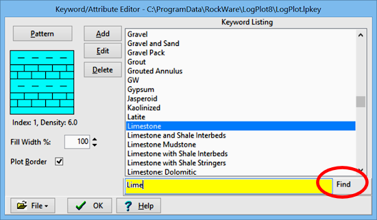 LogPlot software: keyword search